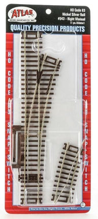 Atlas Model Railroad 543 | Code 83 Manual Snap-Switch Right Nickel Silver Rail (HO Scale) - Squeaky's Trains
