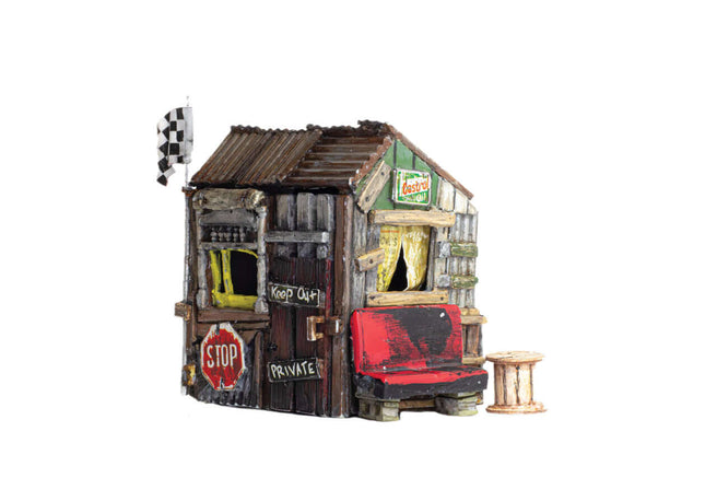 Woodland Scenics 4962 Kids Clubhouse Assembled Building N Scale with hand-painted messages and salvaged road signs