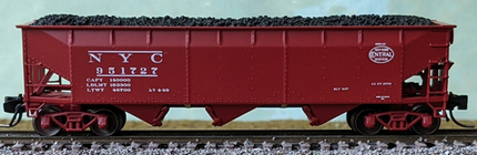 Bluford Shops 74197 | 70-Ton 3-Bay Offset Side Hopper - New York Central post-1949 - #NYC 951540 | N Scale - Squeaky's Trains