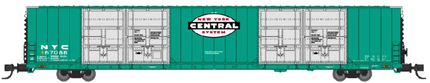 Bluford Shops 87301 | 86' Quad Door Boxcar - New York Central (NYC) - Black Ends #67042 | N Scale - Squeaky's Trains