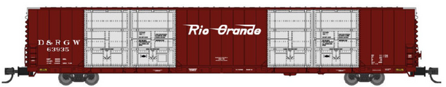 Bluford Shops 87345 | 86' Quad Door Boxcar - Rio Grande D&RGW #63936 | N Scale - Squeaky's Trains