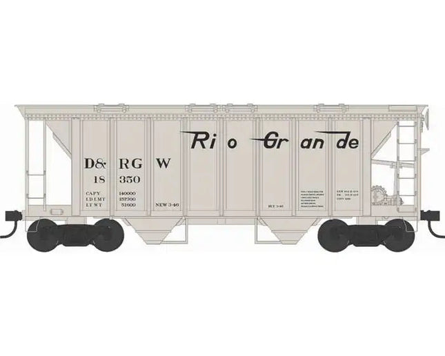 Bowser 43256 | H34 Covered Hopper Cars - Denver & Rio Grande Western - Blt 3-46 Repack 3-46 Road #18350 | HO Scale - Squeaky's Trains