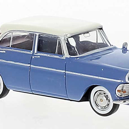 Brekina Automodelle 20148 | 1960-1963 Opel Rekord PII Sedan - Blue, White - Assembled | HO Scale - Squeaky's Trains