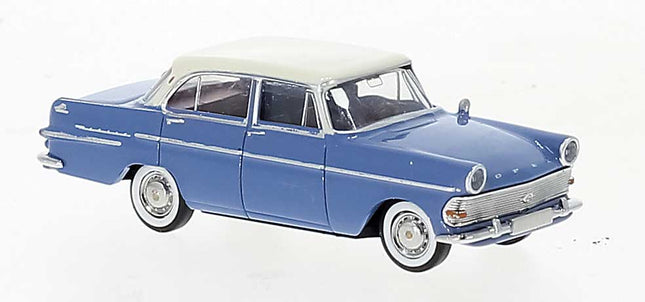 Brekina Automodelle 20148 | 1960-1963 Opel Rekord PII Sedan - Blue, White - Assembled | HO Scale - Squeaky's Trains