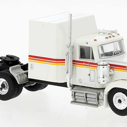 Brekina Automodelle 85779 | 1980 GMC General Sleeper-Cab Tractor - White, Orange - Assembled | HO Scale - Squeaky's Trains
