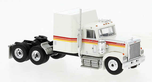 Brekina Automodelle 85779 | 1980 GMC General Sleeper-Cab Tractor - White, Orange - Assembled | HO Scale - Squeaky's Trains