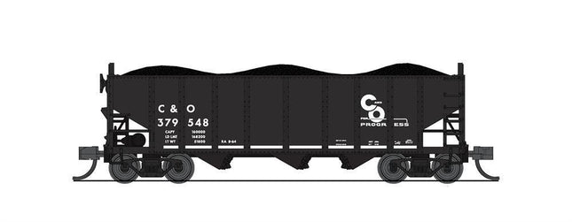Broadway Limited 7152 | 3-Bay Hopper, C&O, Black & White, 2-pack A | N Scale - Squeaky's Trains