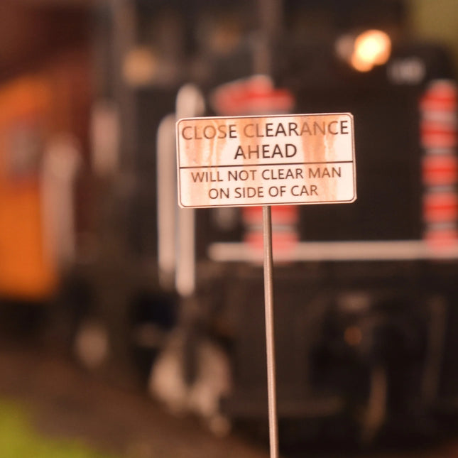 Lineside Details LD-3949 HO Scale Weathered Close Clearance Sign 2-Pack - Railroad Safety Signage
