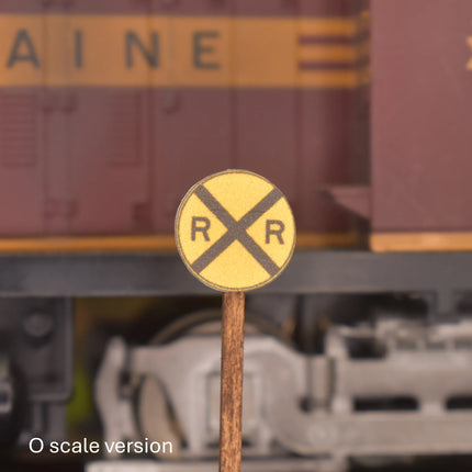Lineside Details 05206 RR Crossing Advance Warning Sign 2-Pack HO Scale - yellow circular warning sign with RR crossbuck