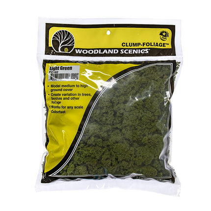 Woodland Scenics FC182 Clump Foliage Light Green 3 Quart Bag - retail package front showing labeled bag of foliage for all scales