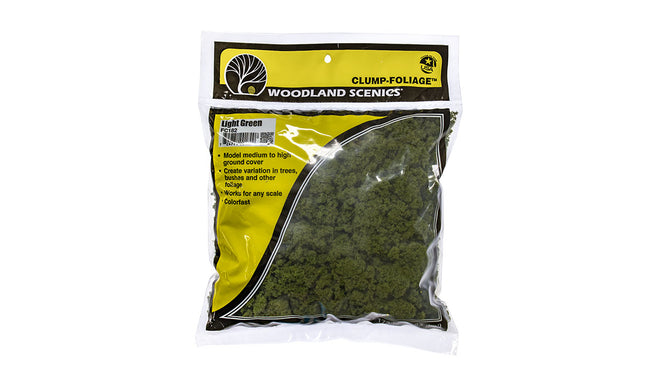 Woodland Scenics FC182 Clump Foliage Light Green 3 Quart Bag - retail package front showing labeled bag of foliage for all scales