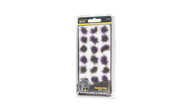 Woodland Scenics FS772 Peel 'n' Place Tufts Violet Flowering Multi Scale - package front, 21 pieces