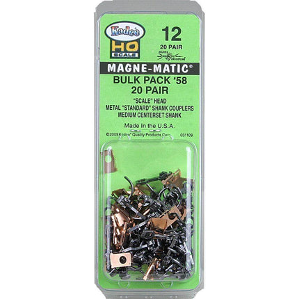 Kadee 12 | Bulk Pack 20 pair #58 Scale Metal Couplers - Medium (9/32") Centerset Shank | HO Scale - Squeaky's Trains