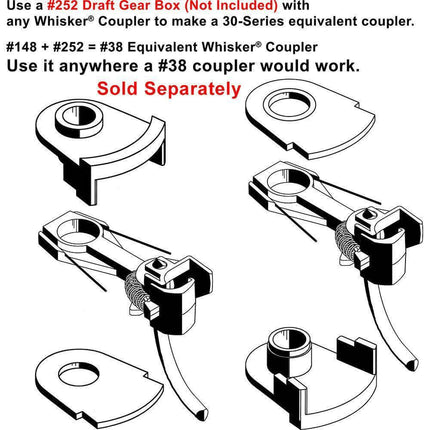 Kadee 144 | 140-Series Whisker® Metal Couplers with Gearboxes - Short (1/4") Underset Shank | HO Scale - Squeaky's Trains