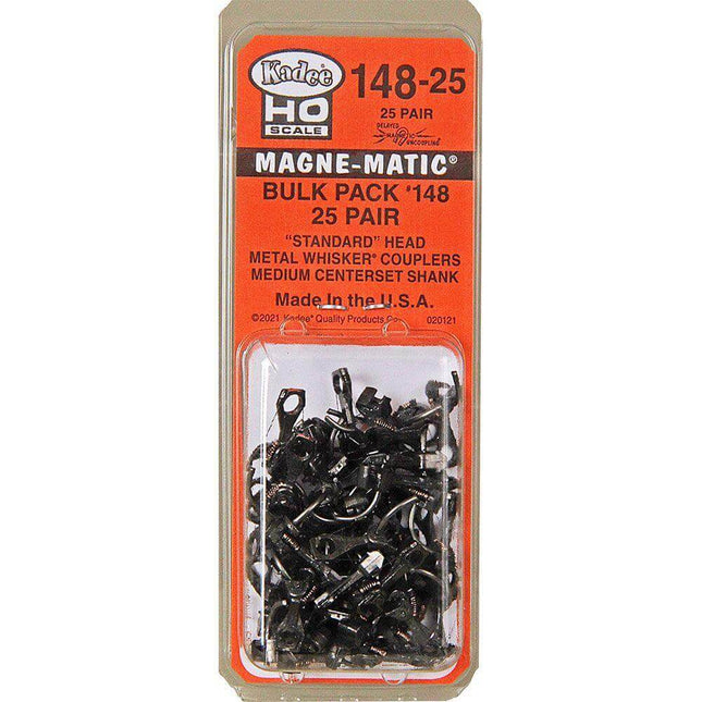 Kadee 148-25 | 25 Bulk Pack #148 Whisker® Metal Couplers (w/o Gearboxes) - Medium (9/32") Centerset Shank | HO Scale - Squeaky's Trains