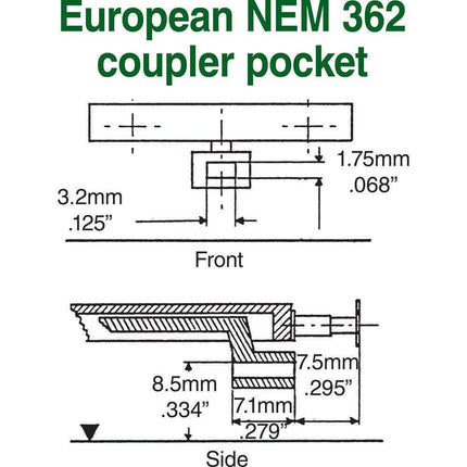 Kadee 18 | NEM 362 European-Style Couplers - Medium (8.63mm , .340 inch , 11/32") | HO Scale - Squeaky's Trains