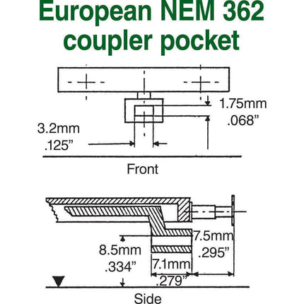 Kadee 19 | NEM 362 European-Style Couplers - Long (10.67mm , .420 inch , 27/64") | HO Scale - Squeaky's Trains