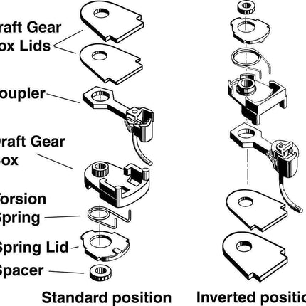 Kadee 36 | 30-Series Plastic Couplers with Gearboxes - Long (25/64") Centerset Shank | HO Scale - Squeaky's Trains