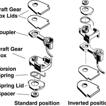 Kadee 39 | 30-Series Plastic Couplers with Gearboxes - Long (25/64") Overset Shank | HO Scale - Squeaky's Trains