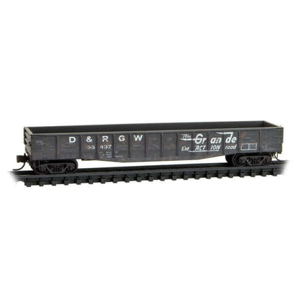 Micro Trains 98305036 | 50' Steel Gondola 4-Pack (Jewel Cases) - Ready to Run - Denver & Rio Grande Western #56389, 56393, 55101, 55437 (Weathered) | N Scale - Squeaky's Trains