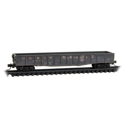 Micro Trains 98305036 | 50' Steel Gondola 4-Pack (Jewel Cases) - Ready to Run - Denver & Rio Grande Western #56389, 56393, 55101, 55437 (Weathered) | N Scale - Squeaky's Trains