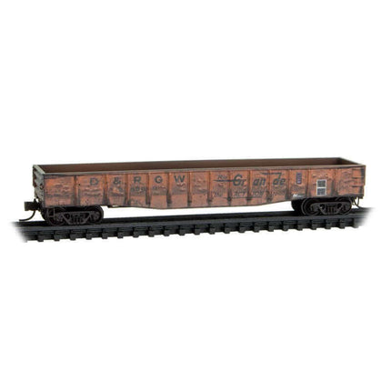 Micro Trains 98305036 | 50' Steel Gondola 4-Pack (Jewel Cases) - Ready to Run - Denver & Rio Grande Western #56389, 56393, 55101, 55437 (Weathered) | N Scale - Squeaky's Trains