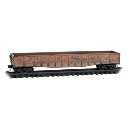 Micro Trains 98305036 | 50' Steel Gondola 4-Pack (Jewel Cases) - Ready to Run - Denver & Rio Grande Western #56389, 56393, 55101, 55437 (Weathered) | N Scale - Squeaky's Trains