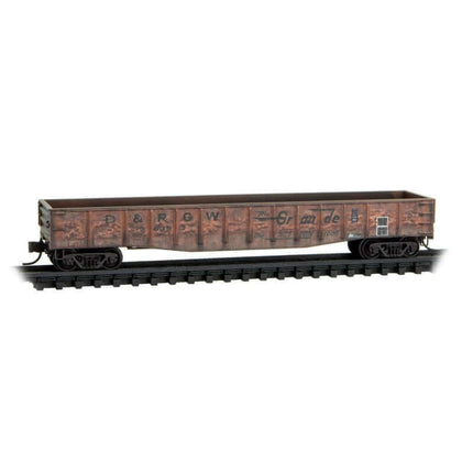 Micro Trains 98305036 | 50' Steel Gondola 4-Pack (Jewel Cases) - Ready to Run - Denver & Rio Grande Western #56389, 56393, 55101, 55437 (Weathered) | N Scale - Squeaky's Trains