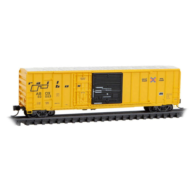 Micro Trains 983 00 223 | 50' Rib-Side Plug & Sliding Door Boxcar 4-Pack - Ready to Run - Jewel - Railbox #50083, 50104, 50227, 50359 | N Scale - Squeaky's Trains