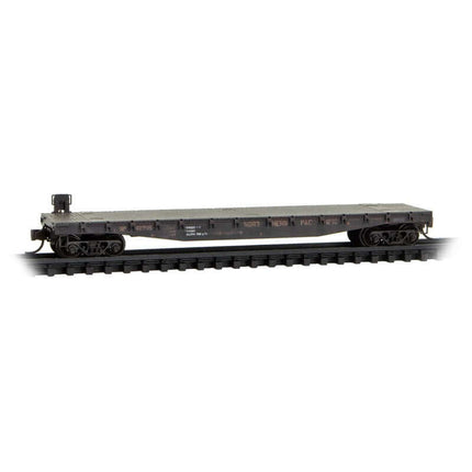 Micro Trains 993 02 240 | 65' Mill Gondolas, 50' Idler Flatcar, Pole Loads 3-Pack (Foam) - Ready to Run - Northern Pacific #56059, 62785, 56080 (Weathered, black, white) | N Scale - Squeaky's Trains