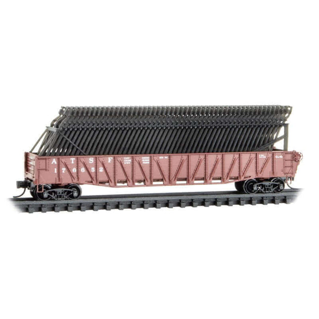 Micro Trains 993 02 242 | 50' Composite Gondola w/Fishbelly Sides & Auto Frame Load Kit RTR 3-Pack (Foam) - Ready to Run - Santa Fe #176652, 176676, 176693 (Boxcar Red) | N Scale - Squeaky's Trains