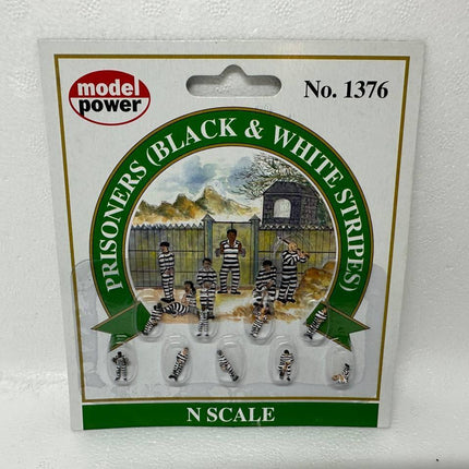 Model Power 1376 | Prisoners Black & White Stripes Figures (9) | N Scale - Squeaky's Trains