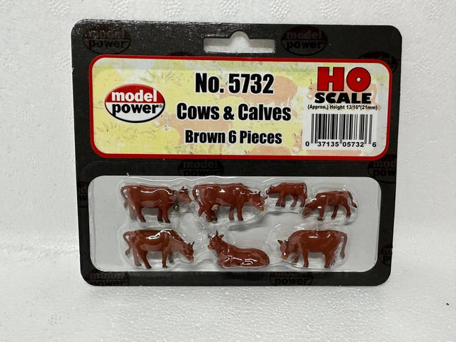 Model Power 5732 | Brown Cows & Calves (7) | HO Scale - Squeaky's Trains