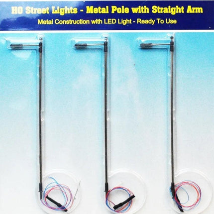Rock Island Hobby 012101 | Street Lights (3) - Vertical Pole with Single Arm | HO Scale - Squeaky's Trains