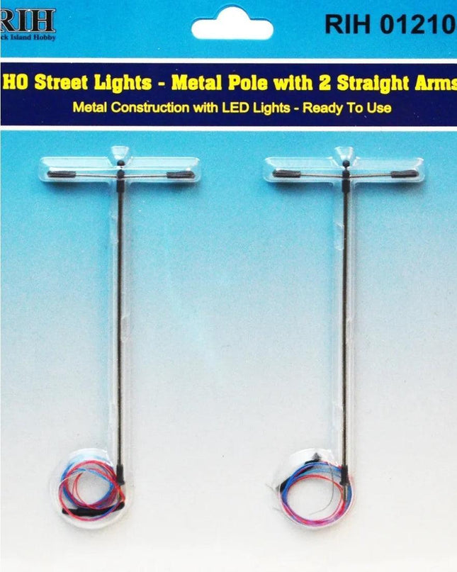 Rock Island Hobby 012104 | Street Lights (2) - Single Pole & 2 Straight Arms | HO Scale - Squeaky's Trains