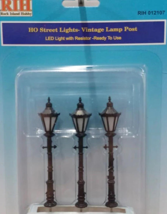 Rock Island Hobby 012107 | Street Lights (3) - Vintage Lamp Post | HO Scale - Squeaky's Trains