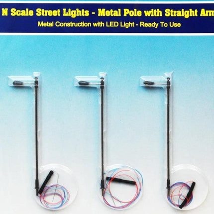 Rock Island Hobby 013101 | Street Lights (3) - Vertical Pole with Single Arm | N Scale - Squeaky's Trains