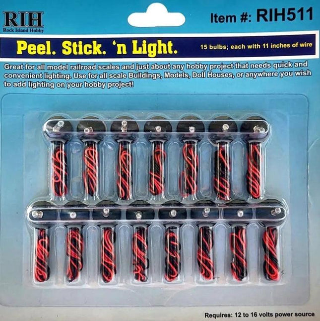 Rock Island Hobby 511 | Peel. Stick. 'n Light - 15 Pack | Multi Scale - Squeaky's Trains