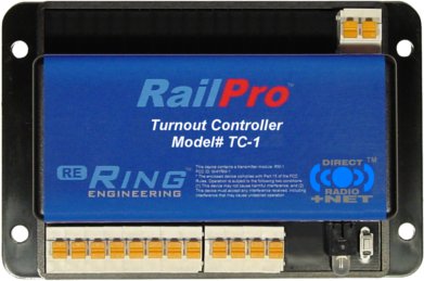 Ring Engineering TC-1 RailPro turnout controller module for model train layouts, controls up to 4 turnouts.