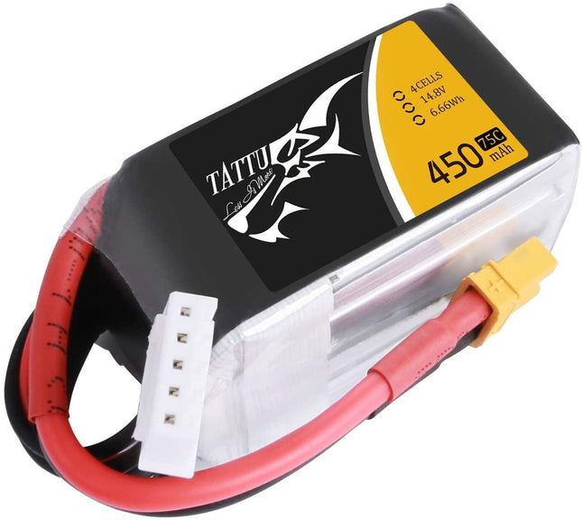 Tattu 14.8V 450mAh 75C 4S LiPo Battery Pack with XT30 Plug - Squeaky's Trains