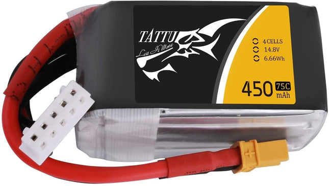Tattu 14.8V 450mAh 75C 4S LiPo Battery Pack with XT30 Plug - Squeaky's Trains