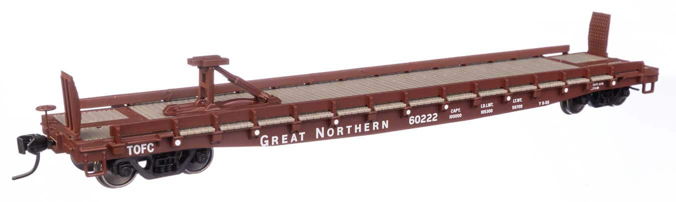 WalthersMainline 910-50506 | 53' GSC Piggyback Service Flatcar - Ready to Run - Great Northern #60222 | HO Scale - Squeaky's Trains
