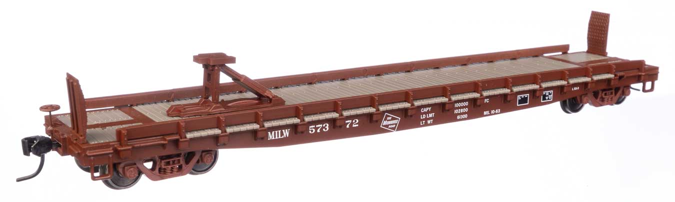 WalthersMainline 910-50509 | 53' GSC Piggyback Service Flatcar - Ready to Run - Milwaukee Road #57372 | HO Scale - Squeaky's Trains
