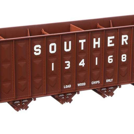 WalthersMainline 910-6782 | 73'3" Greenville 7,000 Cubic Foot Wood Chip Hopper - Ready to Run - Southern Railway #134168 (brown, white; large name & number) | HO Scale - Squeaky's Trains