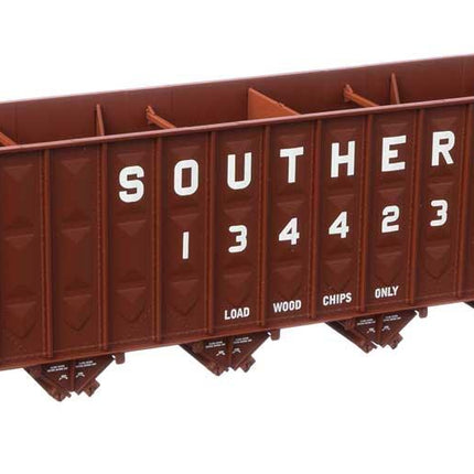 WalthersMainline 910-6784 | 73'3" Greenville 7,000 Cubic Foot Wood Chip Hopper - Ready to Run - Southern Railway #134423 (brown, white; large name & number) | HO Scale - Squeaky's Trains