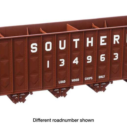 WalthersMainline 910-6784 | 73'3" Greenville 7,000 Cubic Foot Wood Chip Hopper - Ready to Run - Southern Railway #134423 (brown, white; large name & number) | HO Scale - Squeaky's Trains