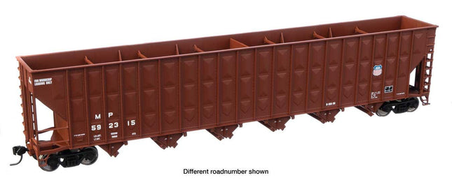 WalthersMainline 910-6787 | 73'3" Greenville 7,000 Cubic Foot Wood Chip Hopper - Ready to Run - Union Pacific(R) Missouri Pacific(TM) #592055 | HO Scale - Squeaky's Trains