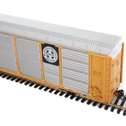 WalthersProto 920-101413 | 89' Thrall Enclosed Tri-Level Auto Carrier - Ready to Run - Burlington Northern Santa Fe Rack and Flat #303057 (yellow, Circle-Cross Logo) | HO Scale - Squeaky's Trains