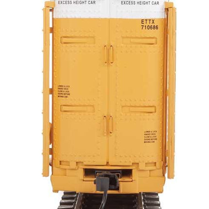 WalthersProto 920-101429 | 89' Thrall Enclosed Tri-Level Auto Carrier - Ready to Run - TTX ETTX Flat #331231/710686 (yellow, silver, black) | HO Scale - Squeaky's Trains
