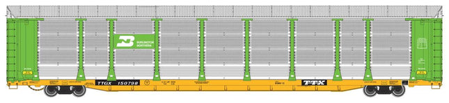 WalthersProto 920-101500 | 89' Thrall Bi-Level Auto Carrier - Ready to Run - Burlington Northern TTGX #150798 | HO Scale - Squeaky's Trains